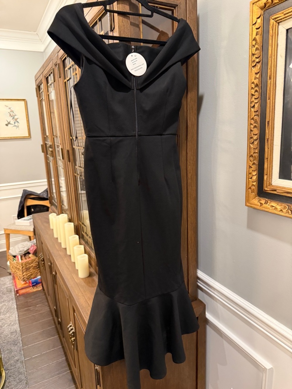 Black Off-Shoulder High-Low Ruffle Hem Dress - Picture 4 of 16
